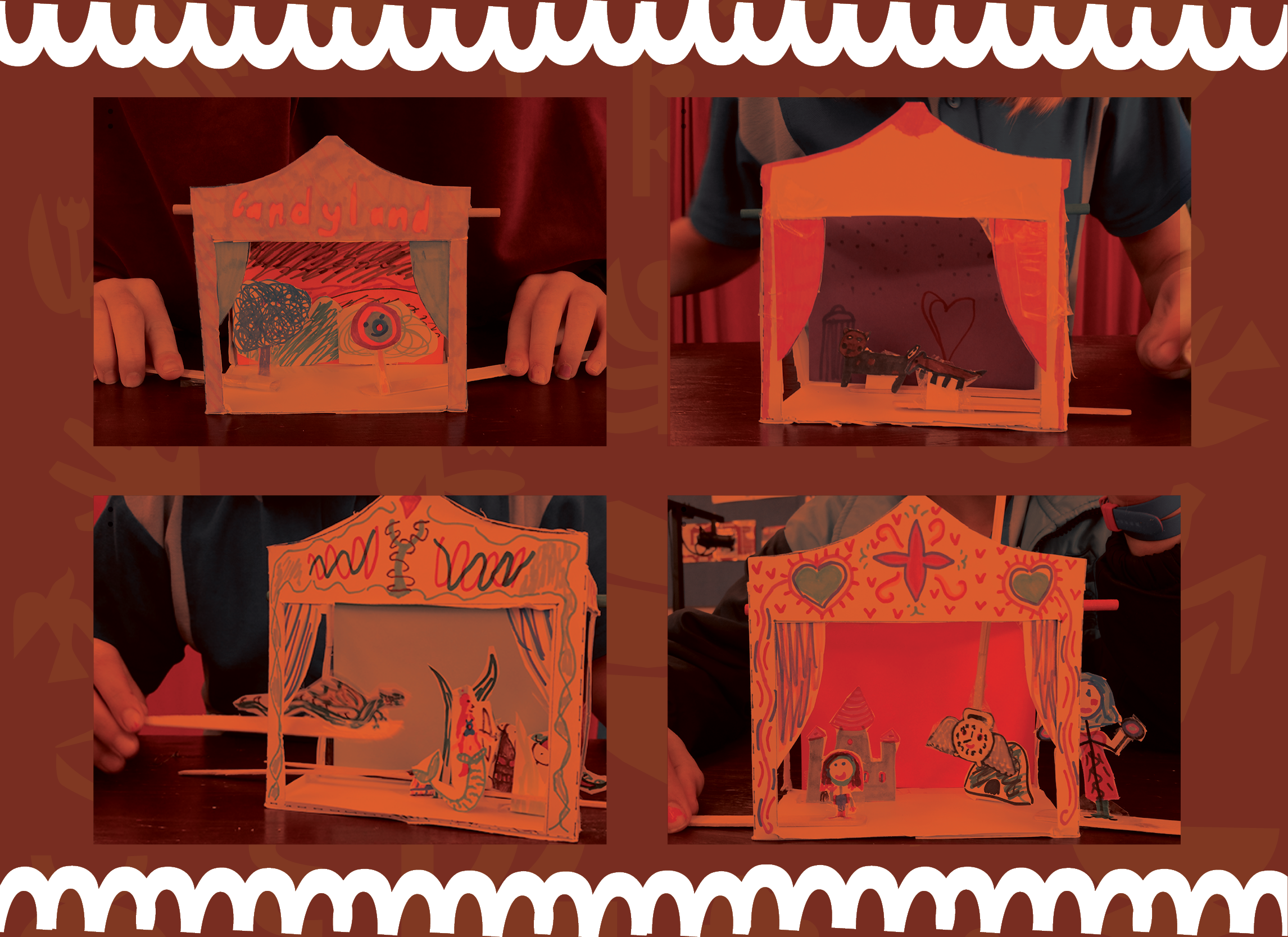 Photograph of paper miniature stages for puppets